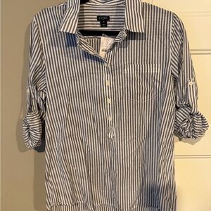 J. Crew Blue and White Striped Popover Tunic Button-Up